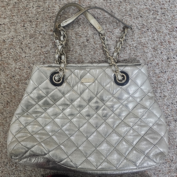 Kate Spade Purse Leather Gold Metallic Shoulder Bag Large - Picture 3 of 7